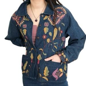 April Cornell Patterned Embroidered Denim Jacket